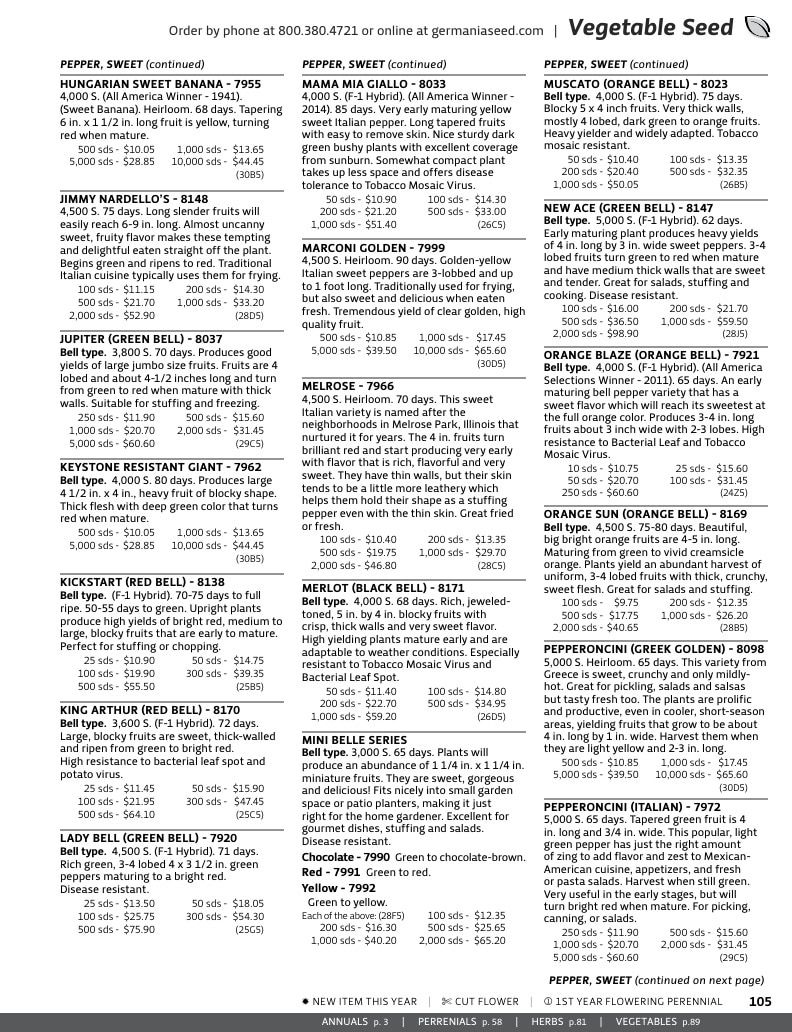 Germania Seed Company Seed Catalog Weekly Ad January 1 - December 31, 2026