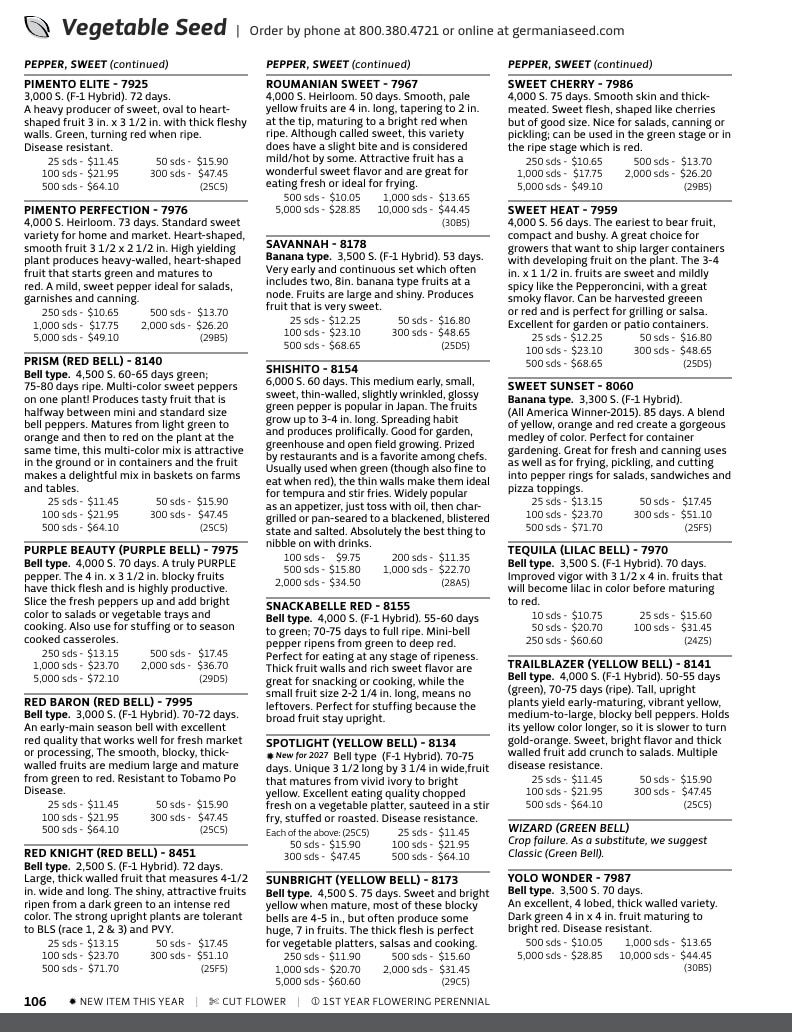 Germania Seed Company Seed Catalog Weekly Ad January 1 - December 31, 2026