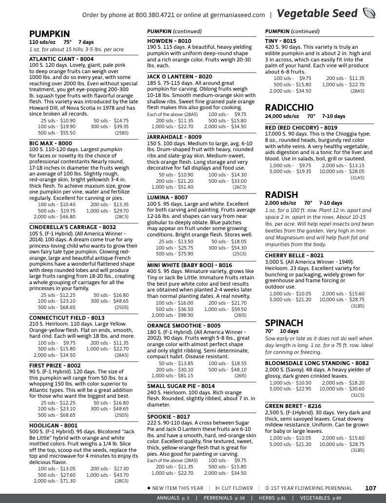Germania Seed Company Seed Catalog Weekly Ad January 1 - December 31, 2026
