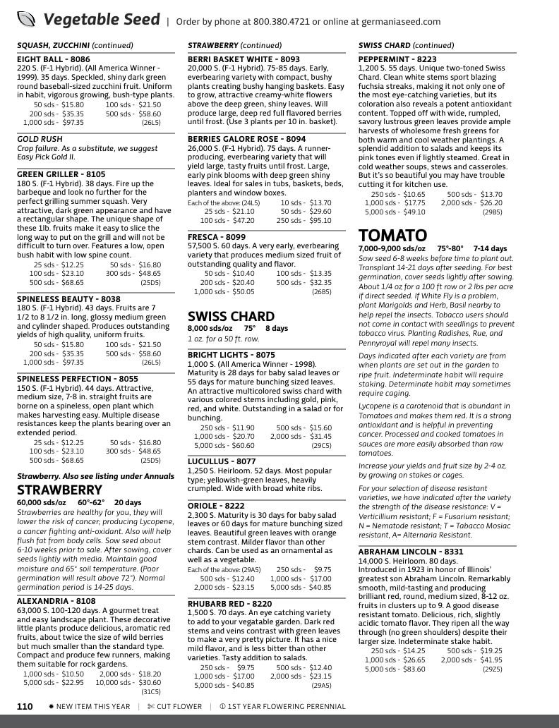 Germania Seed Company Seed Catalog Weekly Ad January 1 - December 31, 2026