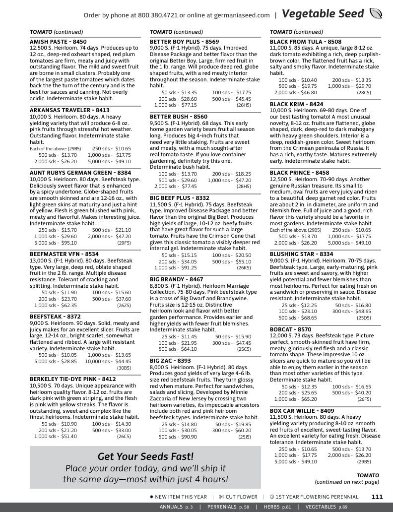 Germania Seed Company Seed Catalog Weekly Ad January 1 - December 31, 2026