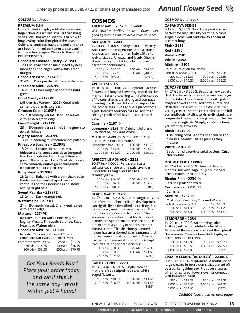 Germania Seed Company Seed Catalog Weekly Ad January 1 - December 31, 2026