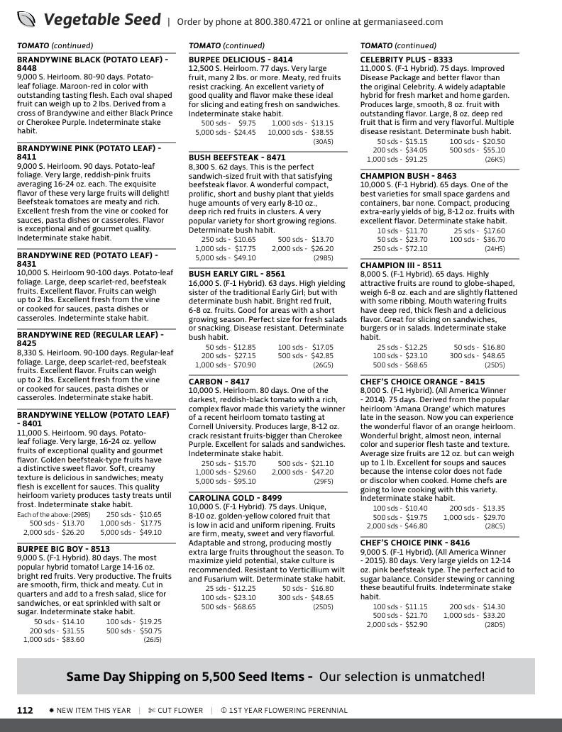 Germania Seed Company Seed Catalog Weekly Ad January 1 - December 31, 2026