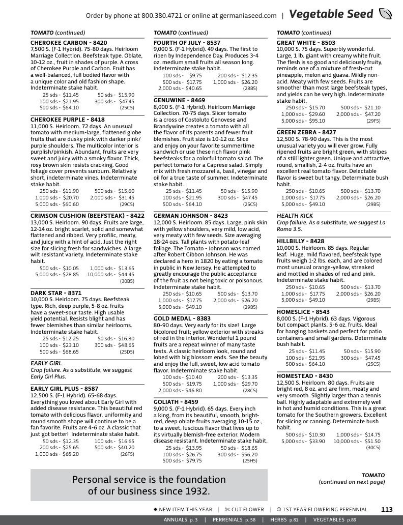 Germania Seed Company Seed Catalog Weekly Ad January 1 - December 31, 2026