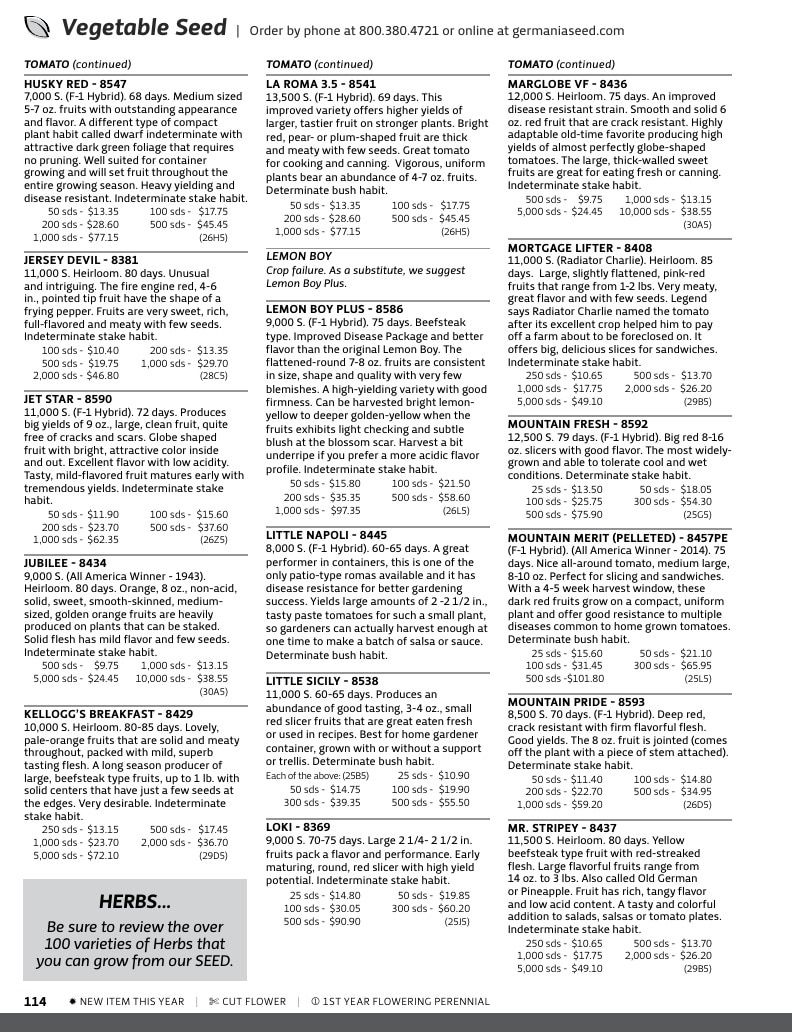 Germania Seed Company Seed Catalog Weekly Ad January 1 - December 31, 2026