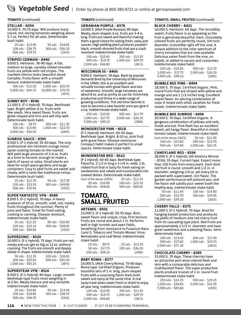 Germania Seed Company Seed Catalog Weekly Ad January 1 - December 31, 2026