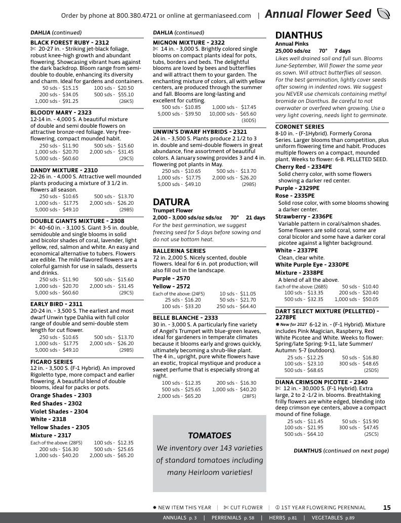 Germania Seed Company Seed Catalog Weekly Ad January 1 - December 31, 2026