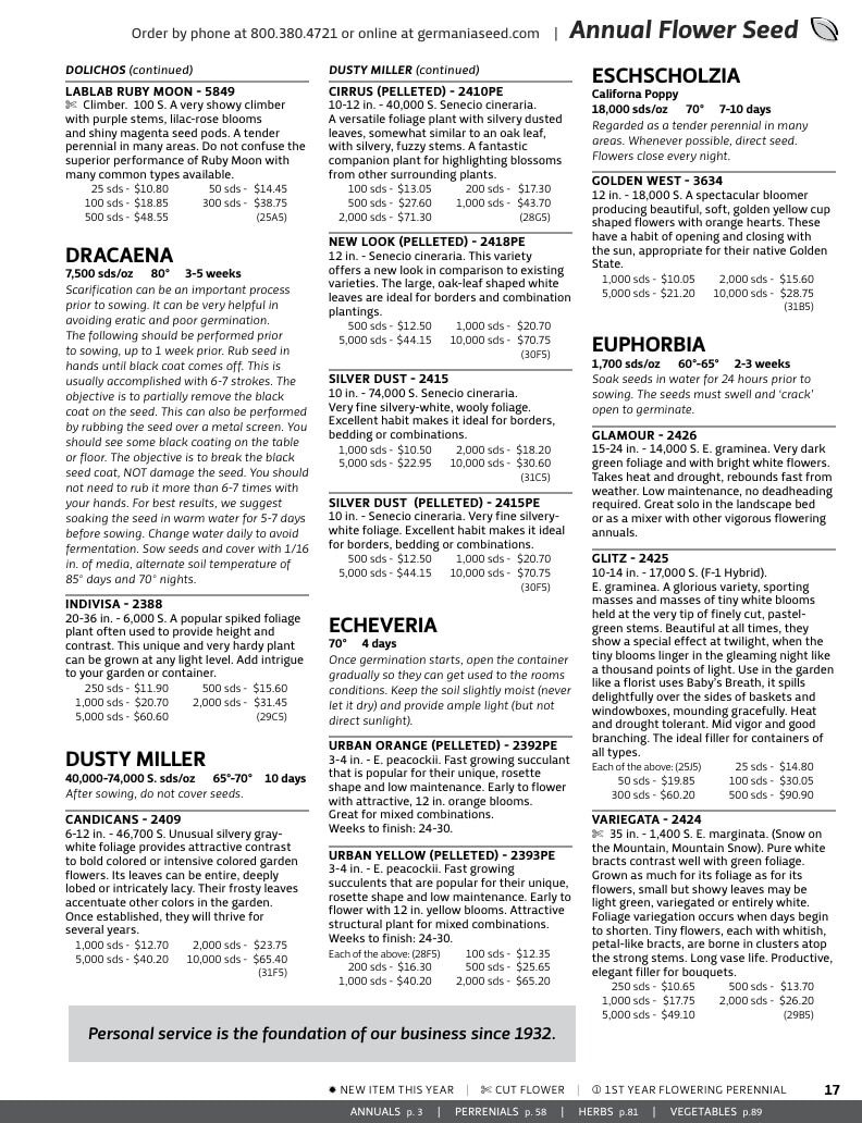 Germania Seed Company Seed Catalog Weekly Ad January 1 - December 31, 2026