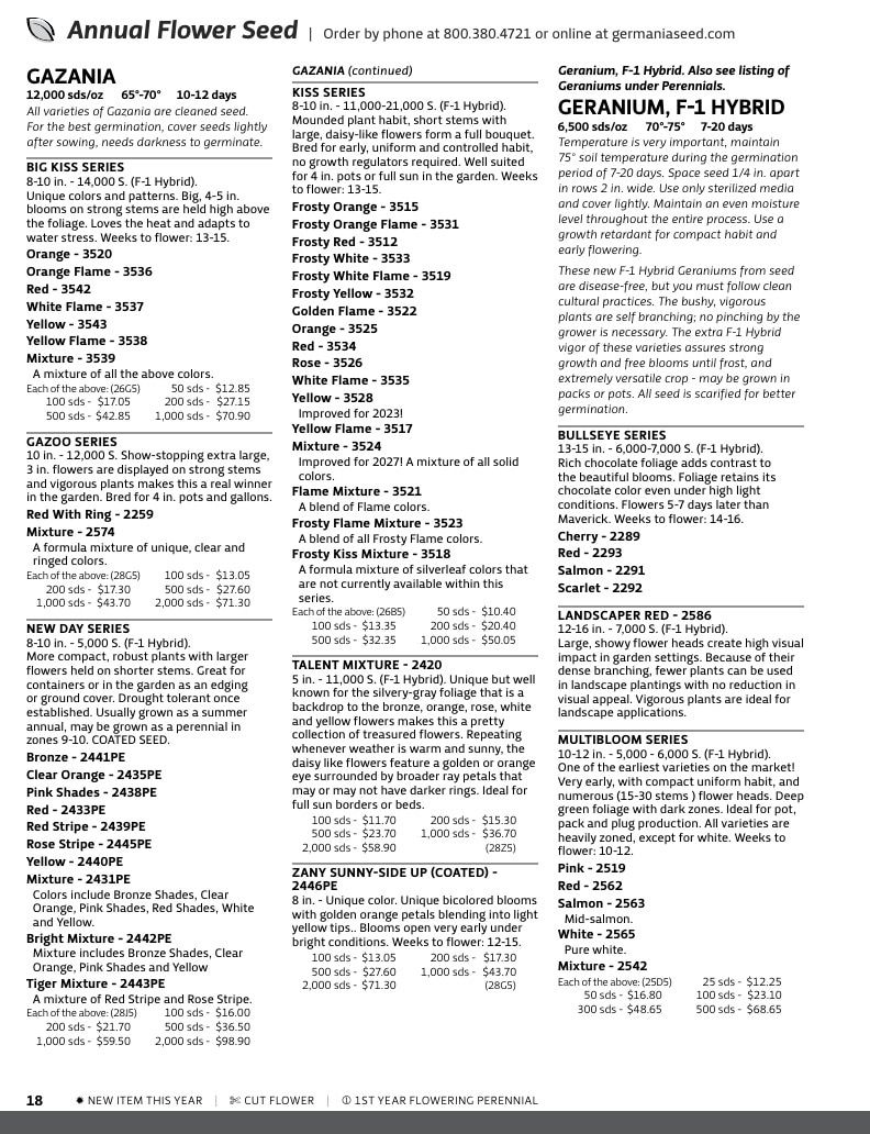Germania Seed Company Seed Catalog Weekly Ad January 1 - December 31, 2026