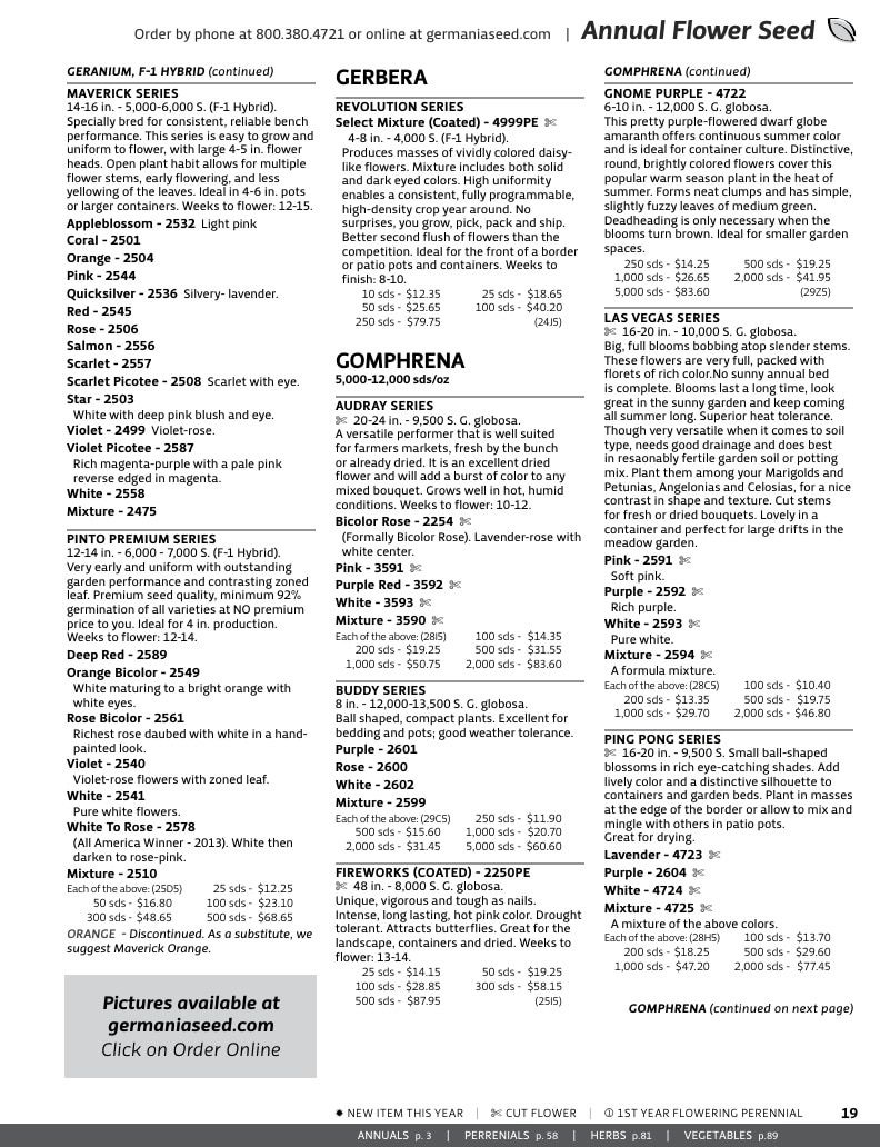 Germania Seed Company Seed Catalog Weekly Ad January 1 - December 31, 2026