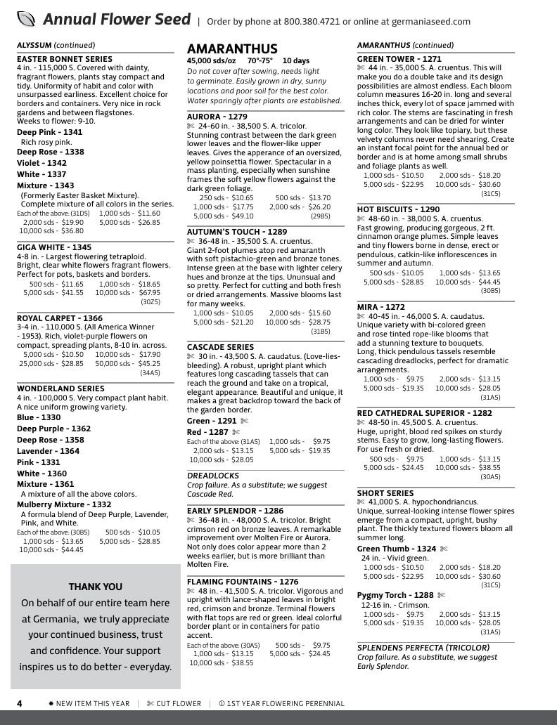 Germania Seed Company Seed Catalog Weekly Ad January 1 - December 31, 2026