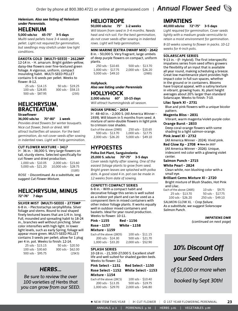 Germania Seed Company Seed Catalog Weekly Ad January 1 - December 31, 2026