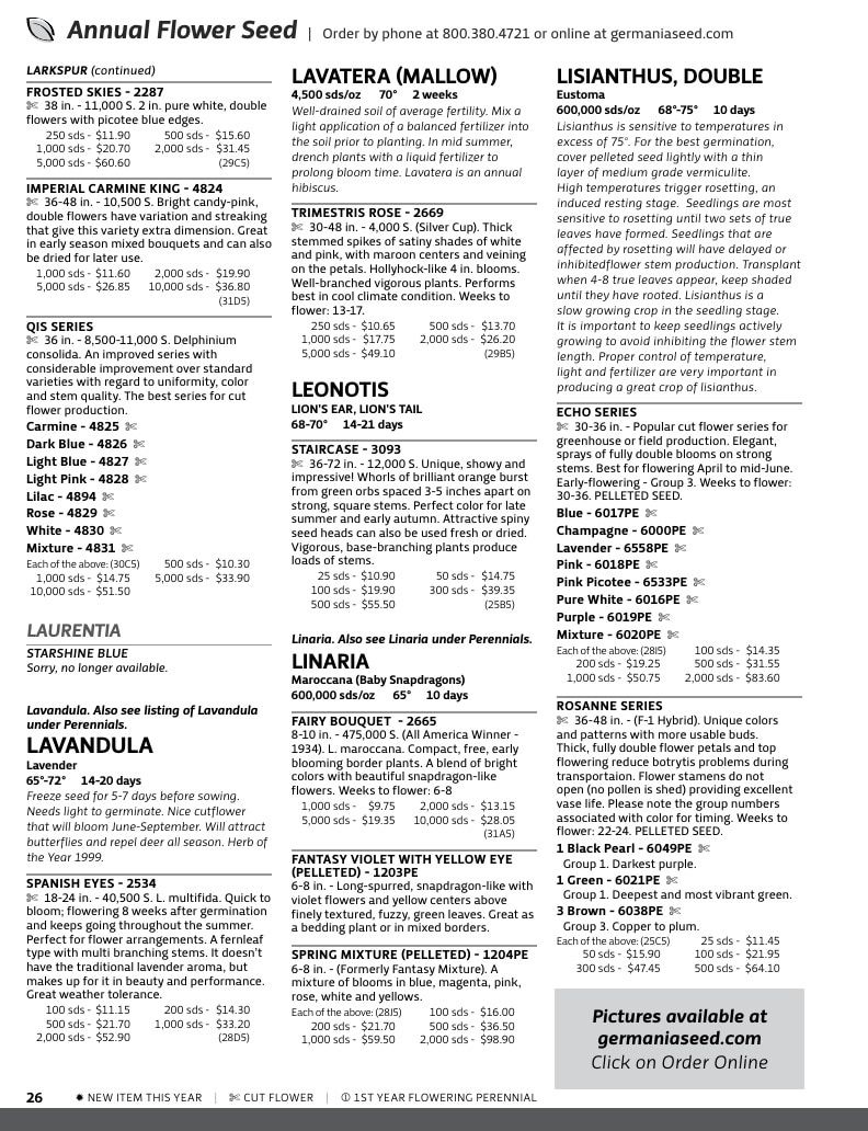Germania Seed Company Seed Catalog Weekly Ad January 1 - December 31, 2026