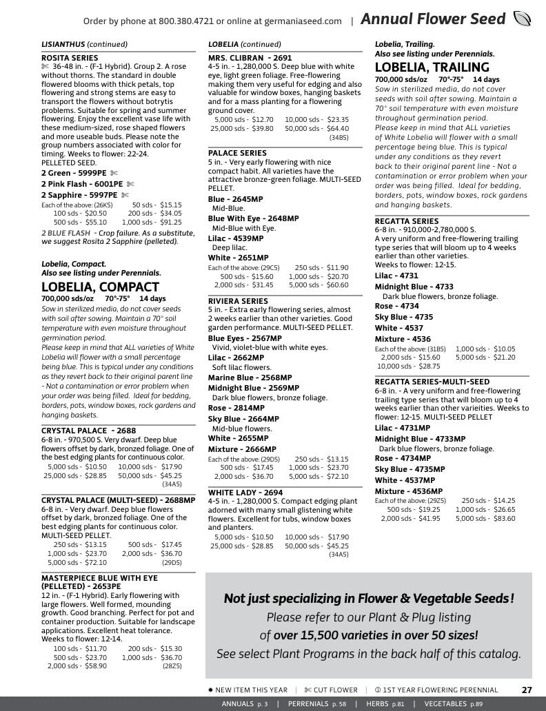 Germania Seed Company Seed Catalog Weekly Ad January 1 - December 31, 2026