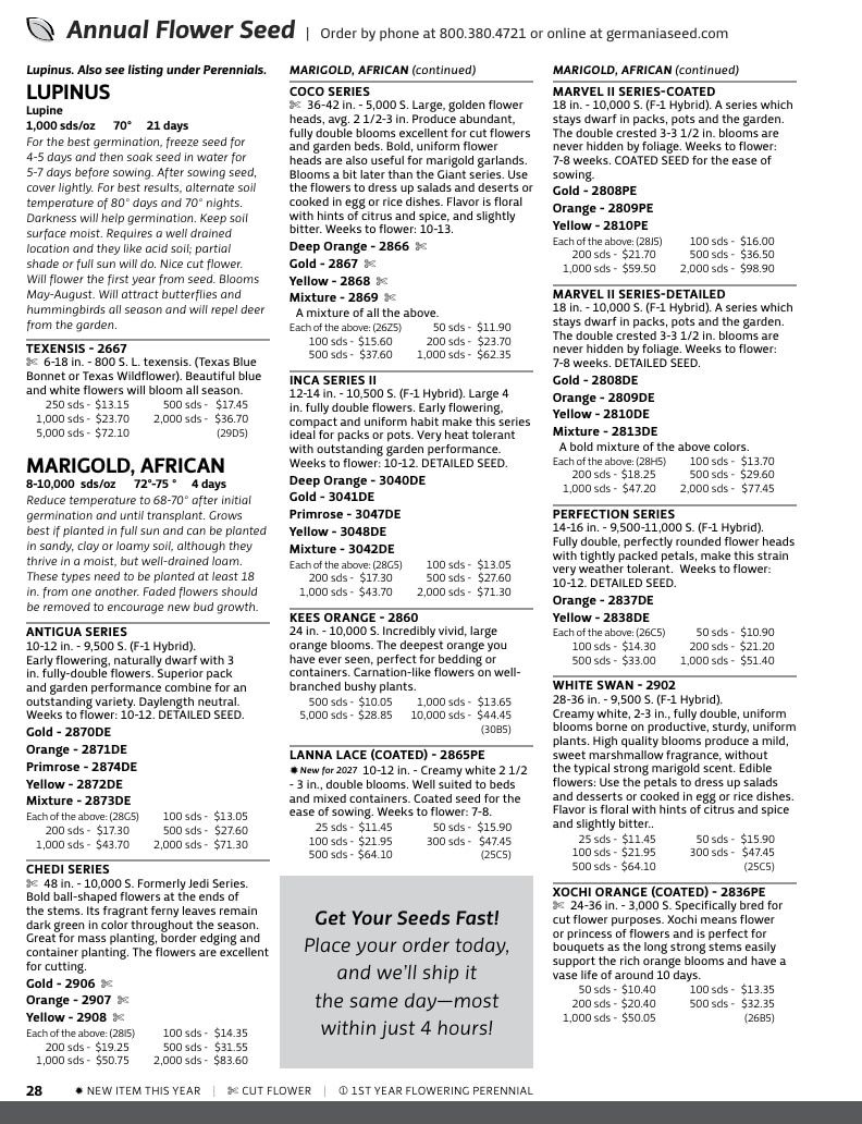 Germania Seed Company Seed Catalog Weekly Ad January 1 - December 31, 2026