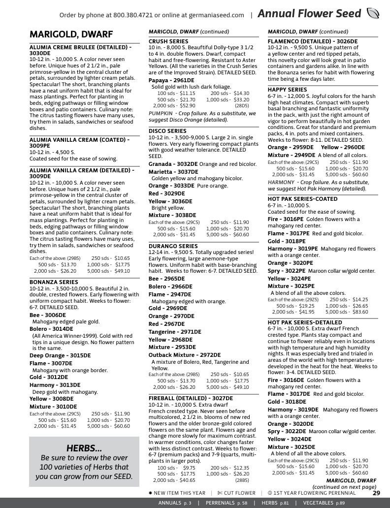 Germania Seed Company Seed Catalog Weekly Ad January 1 - December 31, 2026