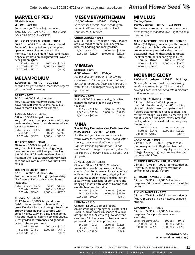 Germania Seed Company Seed Catalog Weekly Ad January 1 - December 31, 2026