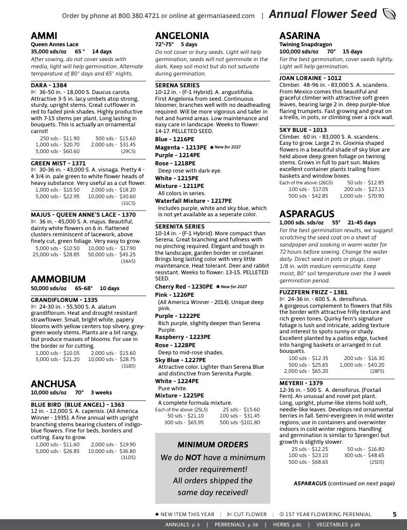 Germania Seed Company Seed Catalog Weekly Ad January 1 - December 31, 2026