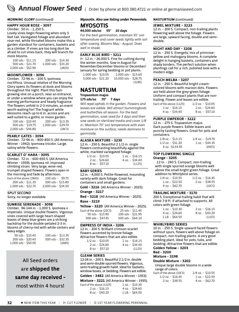 Germania Seed Company Seed Catalog Weekly Ad January 1 - December 31, 2026
