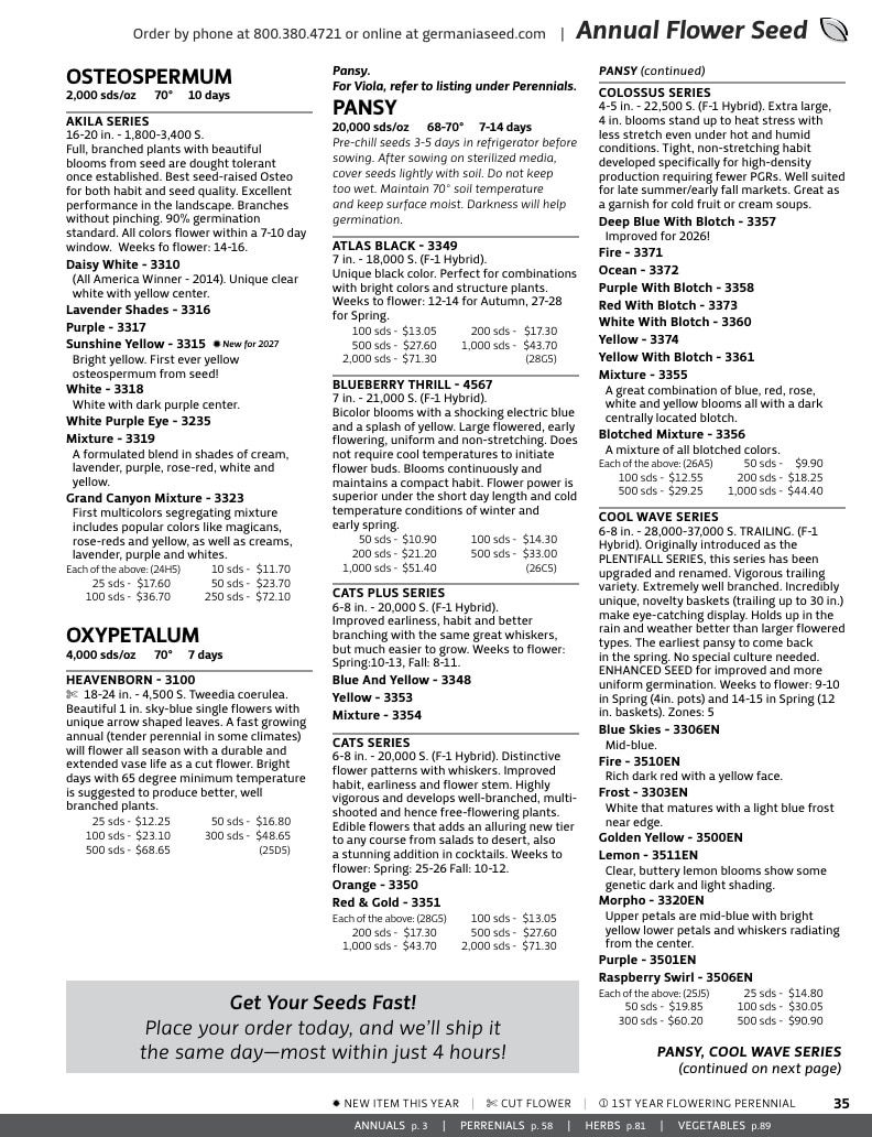 Germania Seed Company Seed Catalog Weekly Ad January 1 - December 31, 2026
