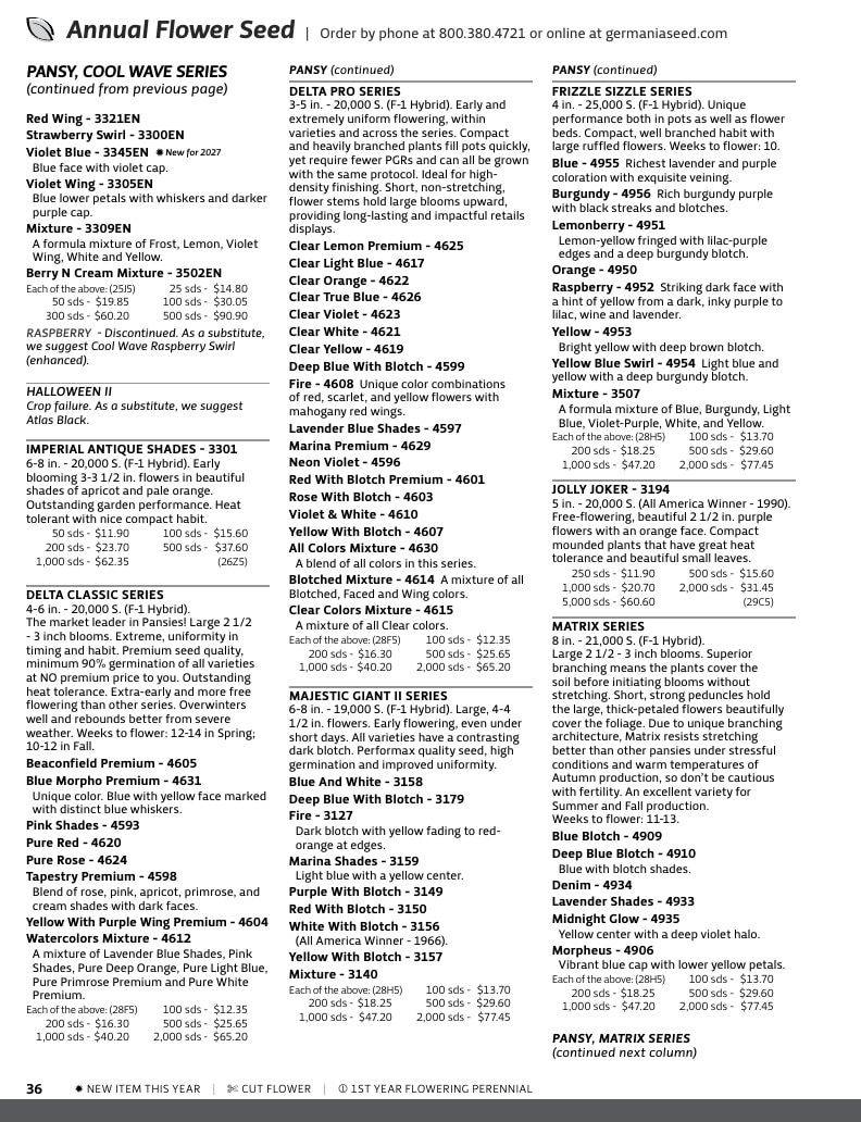 Germania Seed Company Seed Catalog Weekly Ad January 1 - December 31, 2026