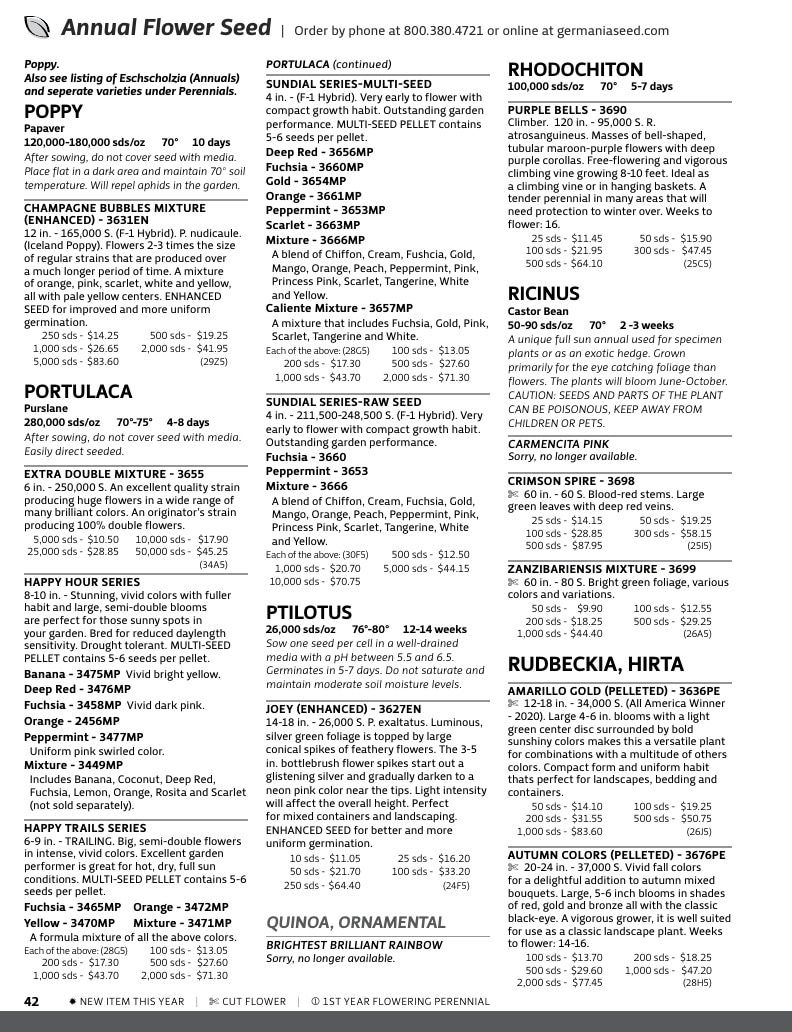 Germania Seed Company Seed Catalog Weekly Ad January 1 - December 31, 2026
