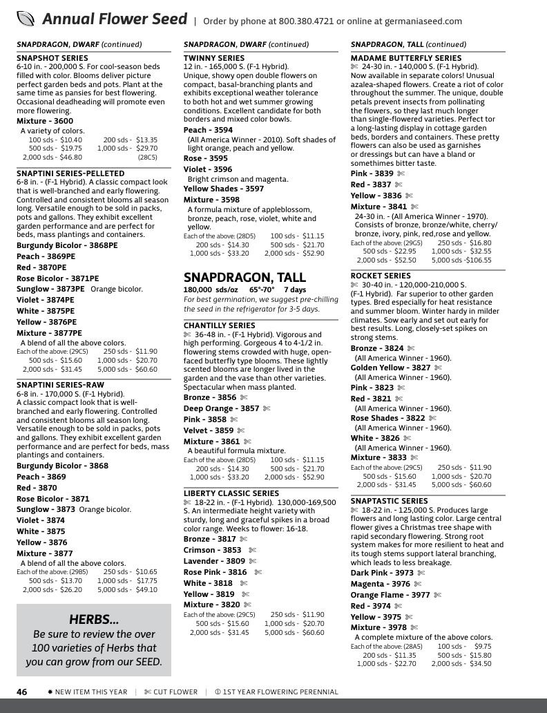 Germania Seed Company Seed Catalog Weekly Ad January 1 - December 31, 2026