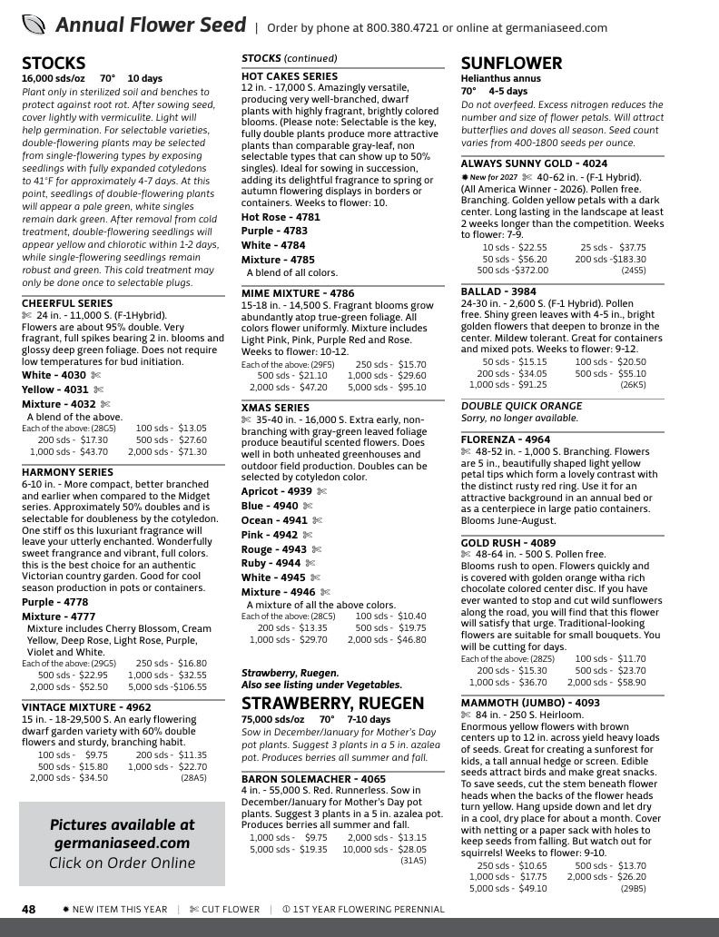 Germania Seed Company Seed Catalog Weekly Ad January 1 - December 31, 2026