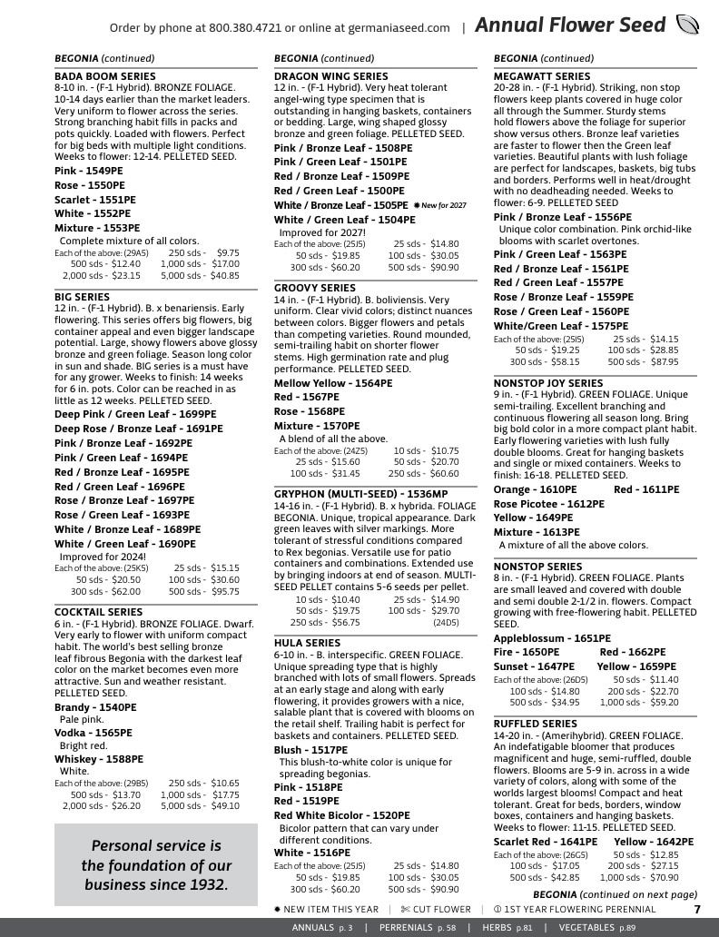 Germania Seed Company Seed Catalog Weekly Ad January 1 - December 31, 2026