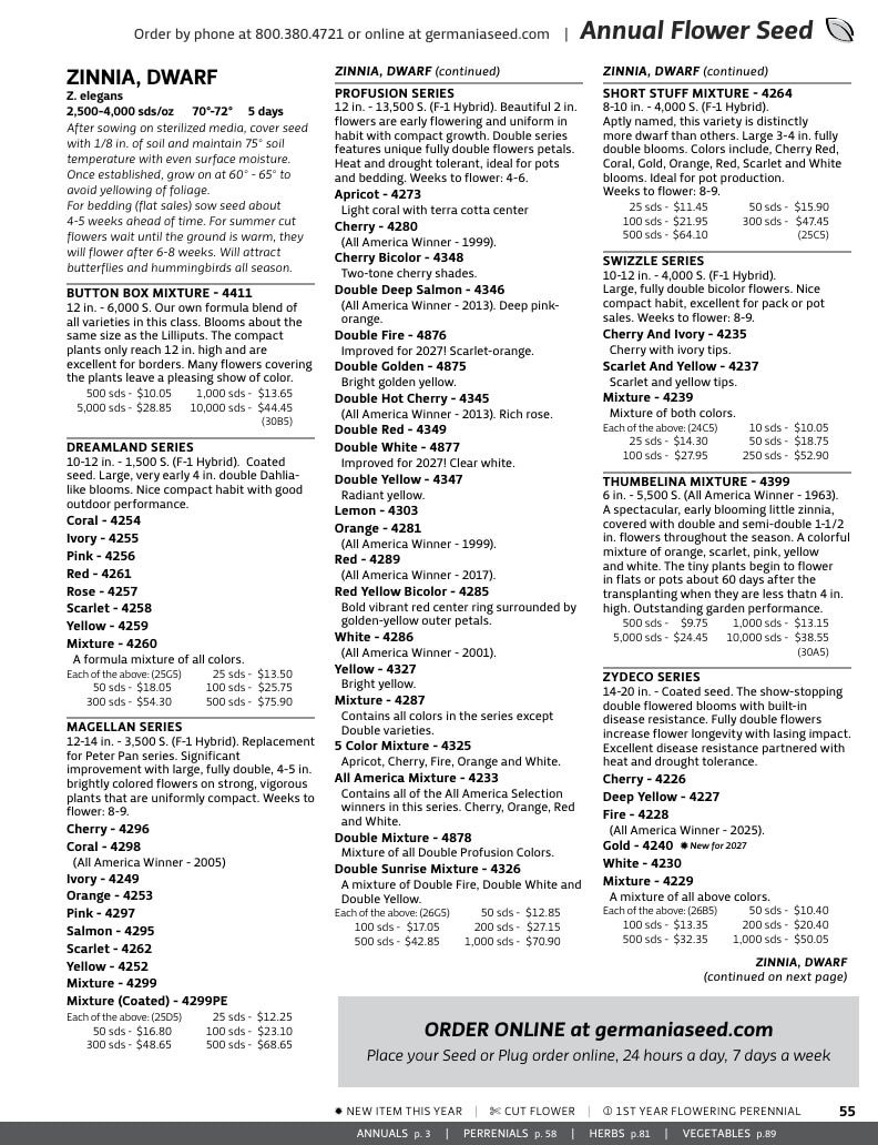 Germania Seed Company Seed Catalog Weekly Ad January 1 - December 31, 2026