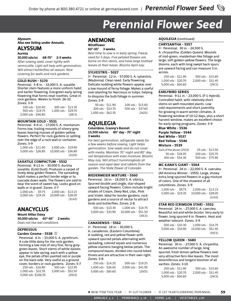 Germania Seed Company Seed Catalog Weekly Ad January 1 - December 31, 2026