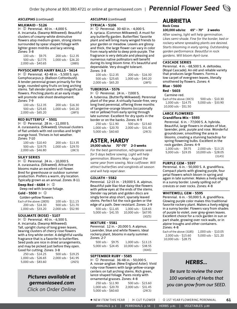 Germania Seed Company Seed Catalog Weekly Ad January 1 - December 31, 2026