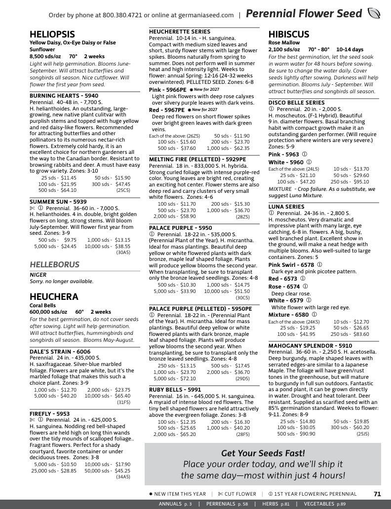 Germania Seed Company Seed Catalog Weekly Ad January 1 - December 31, 2026