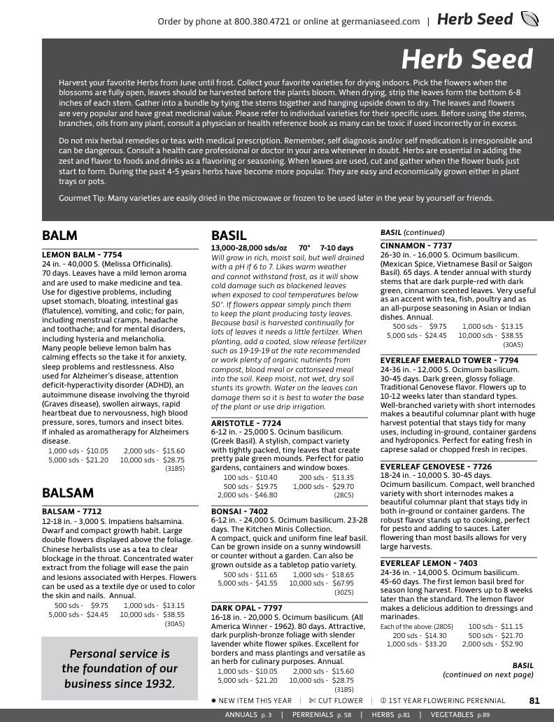 Germania Seed Company Seed Catalog Weekly Ad January 1 - December 31, 2026