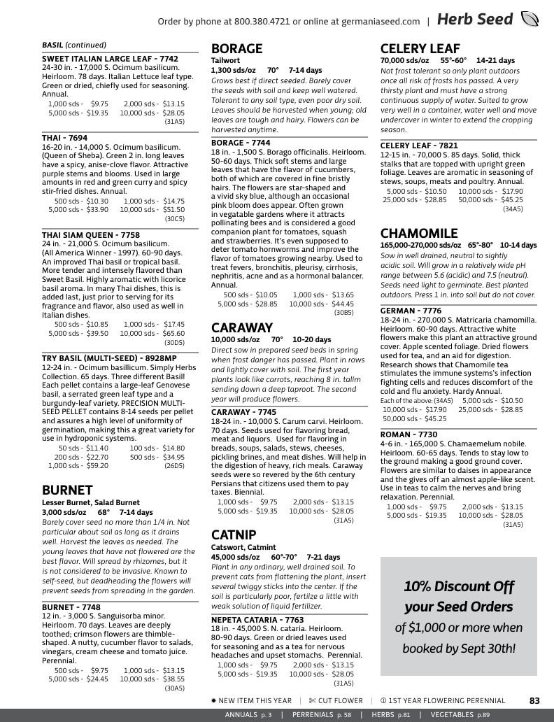 Germania Seed Company Seed Catalog Weekly Ad January 1 - December 31, 2026