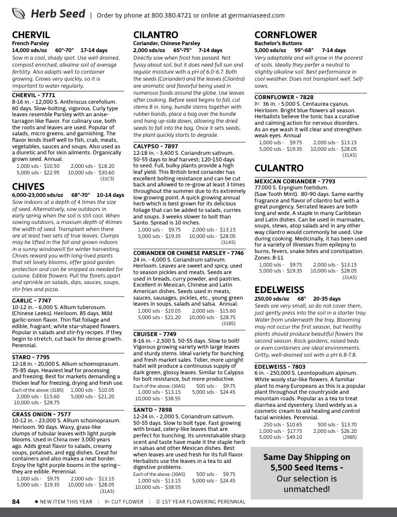 Germania Seed Company Seed Catalog Weekly Ad January 1 - December 31, 2026