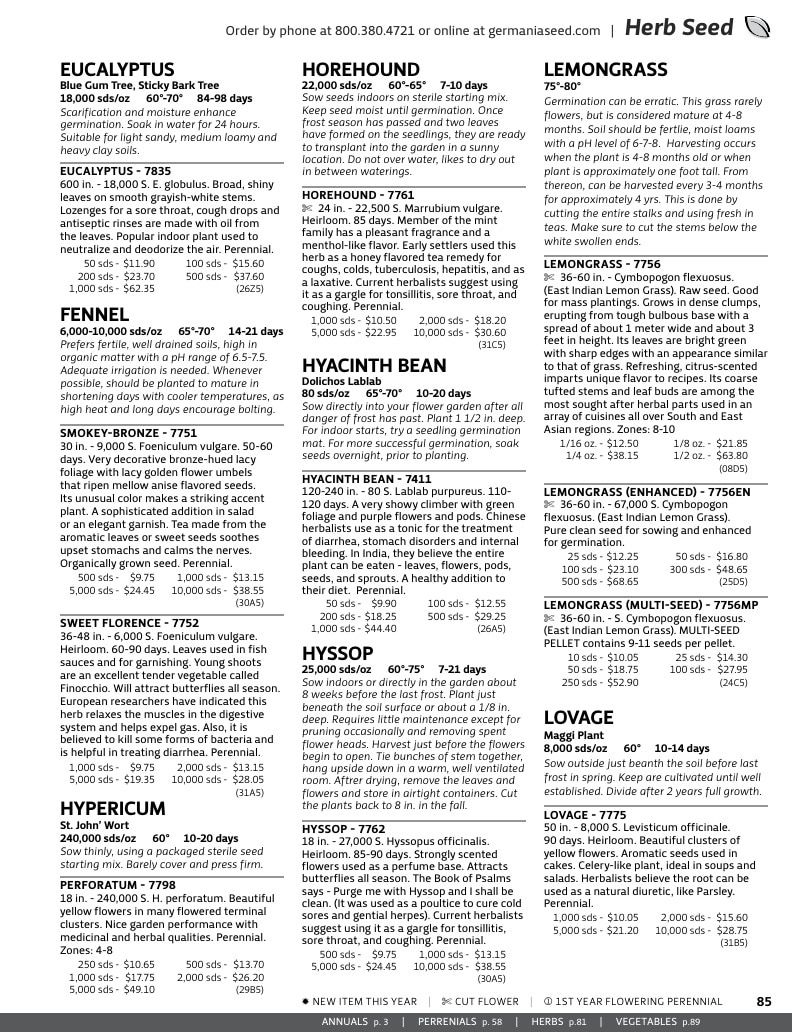 Germania Seed Company Seed Catalog Weekly Ad January 1 - December 31, 2026