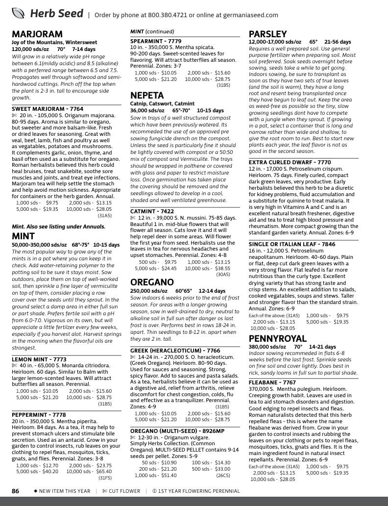 Germania Seed Company Seed Catalog Weekly Ad January 1 - December 31, 2026