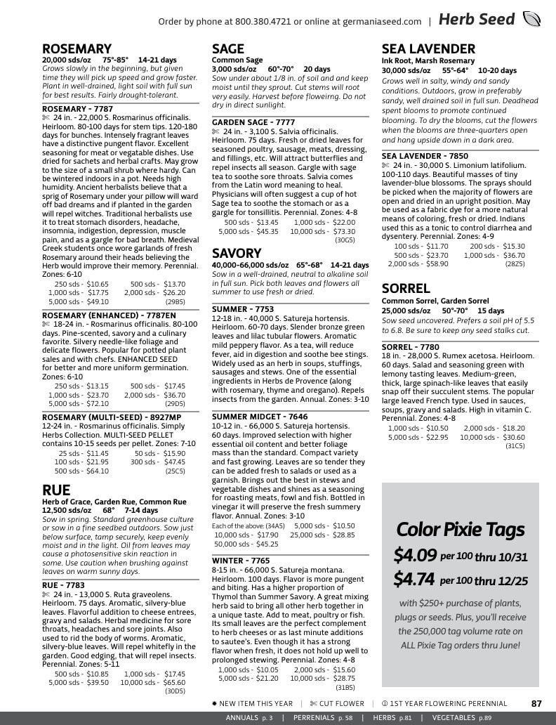 Germania Seed Company Seed Catalog Weekly Ad January 1 - December 31, 2026