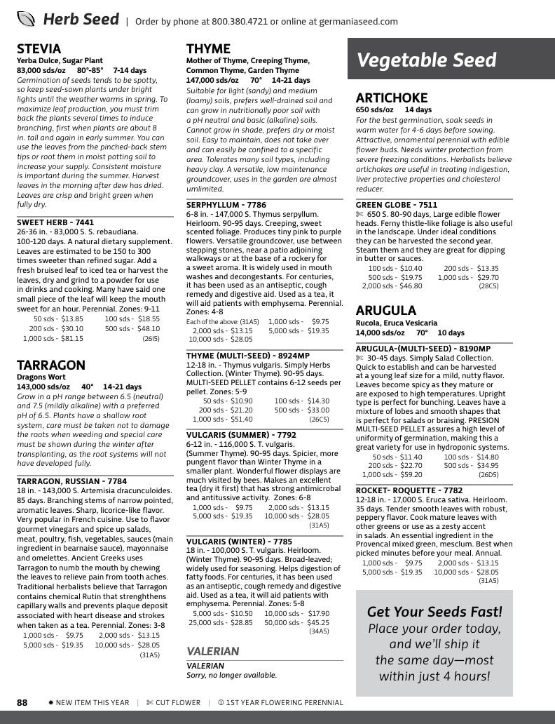 Germania Seed Company Seed Catalog Weekly Ad January 1 - December 31, 2026