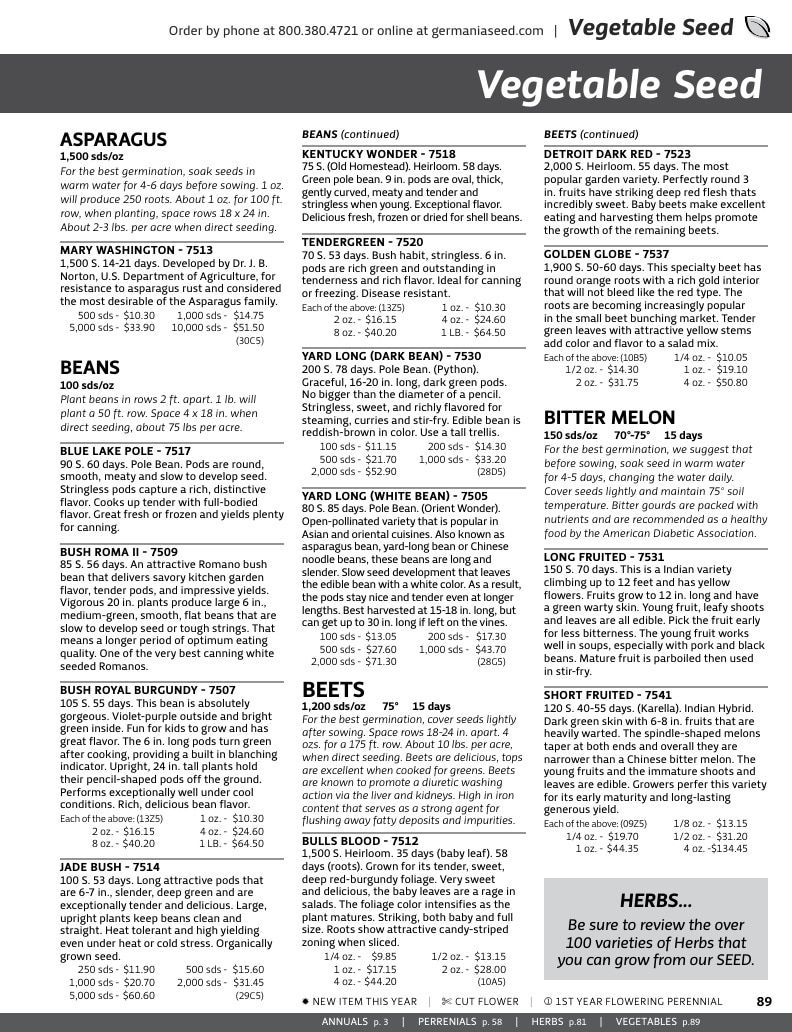 Germania Seed Company Seed Catalog Weekly Ad January 1 - December 31, 2026