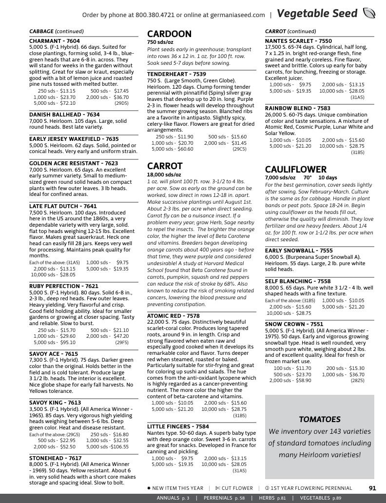 Germania Seed Company Seed Catalog Weekly Ad January 1 - December 31, 2026