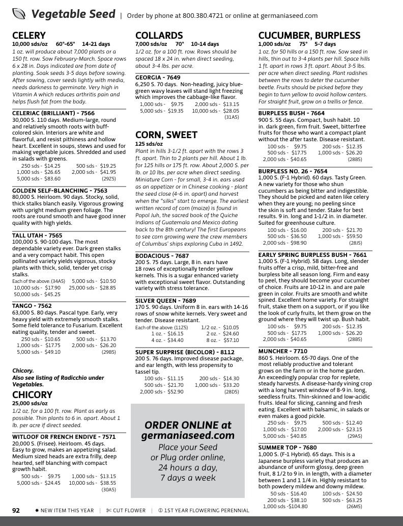 Germania Seed Company Seed Catalog Weekly Ad January 1 - December 31, 2026