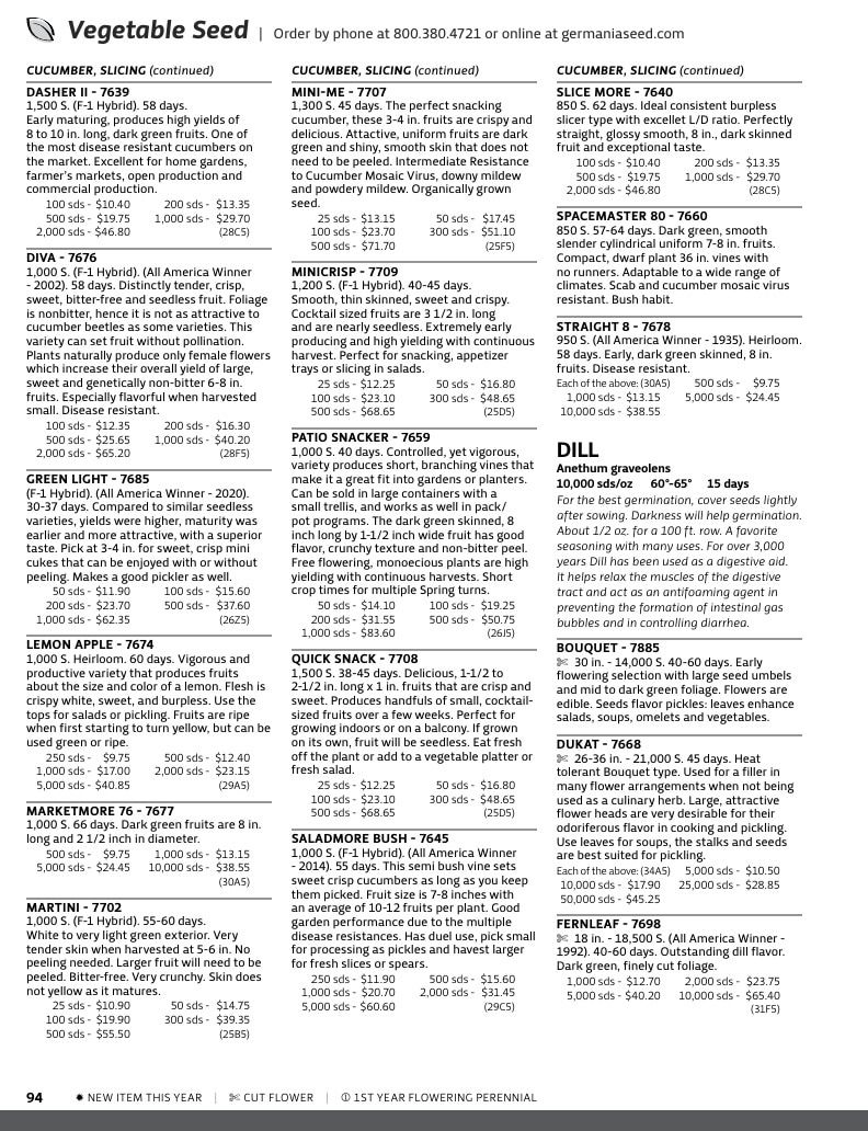 Germania Seed Company Seed Catalog Weekly Ad January 1 - December 31, 2026