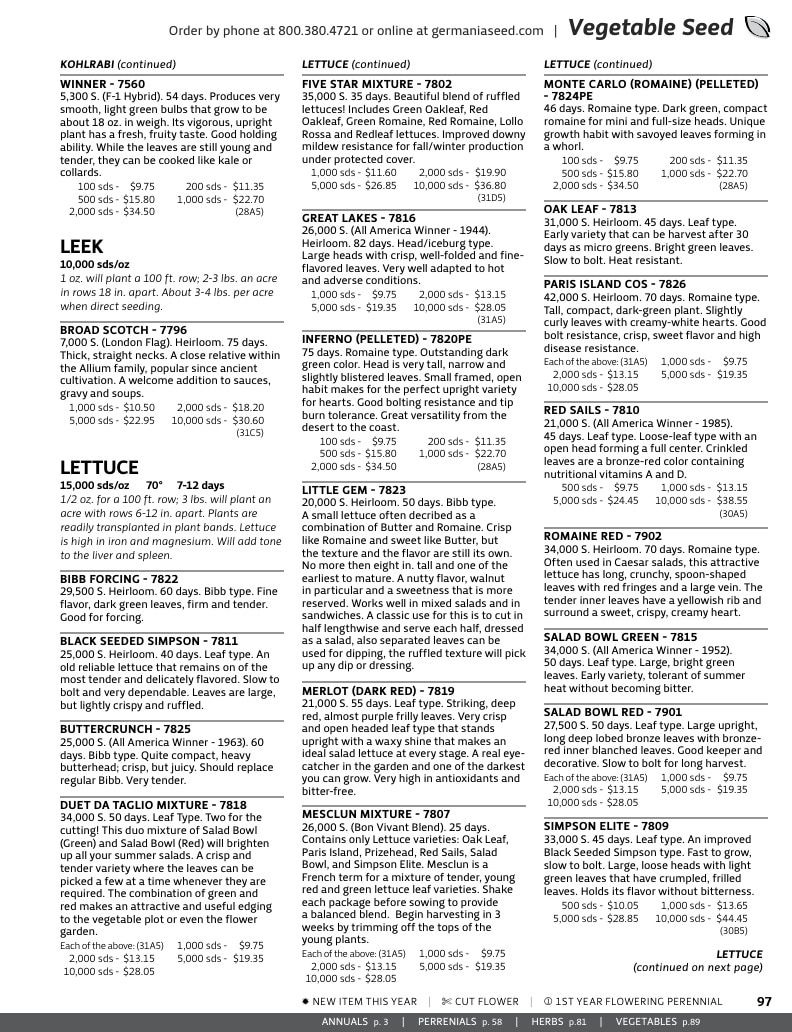 Germania Seed Company Seed Catalog Weekly Ad January 1 - December 31, 2026