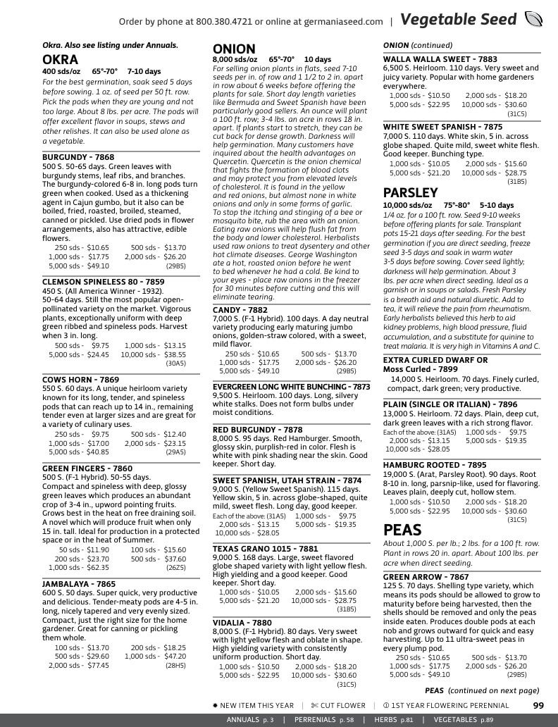 Germania Seed Company Seed Catalog Weekly Ad January 1 - December 31, 2026