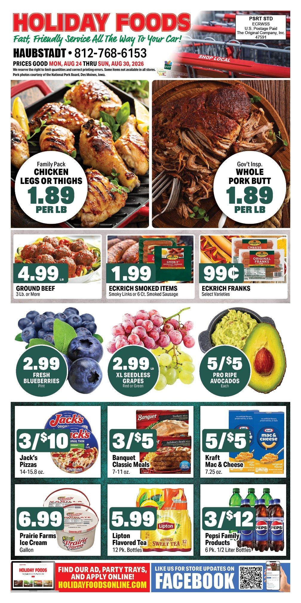 Holiday Foods (760 Hwy 68 East, Haubstadt, IN) Haubstadt Weekly Ad August 26 - September 1, 2026