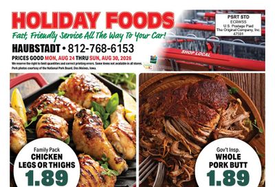 Holiday Foods (760 Hwy 68 East, Haubstadt, IN) Haubstadt Weekly Ad August 26 - September 1, 2026