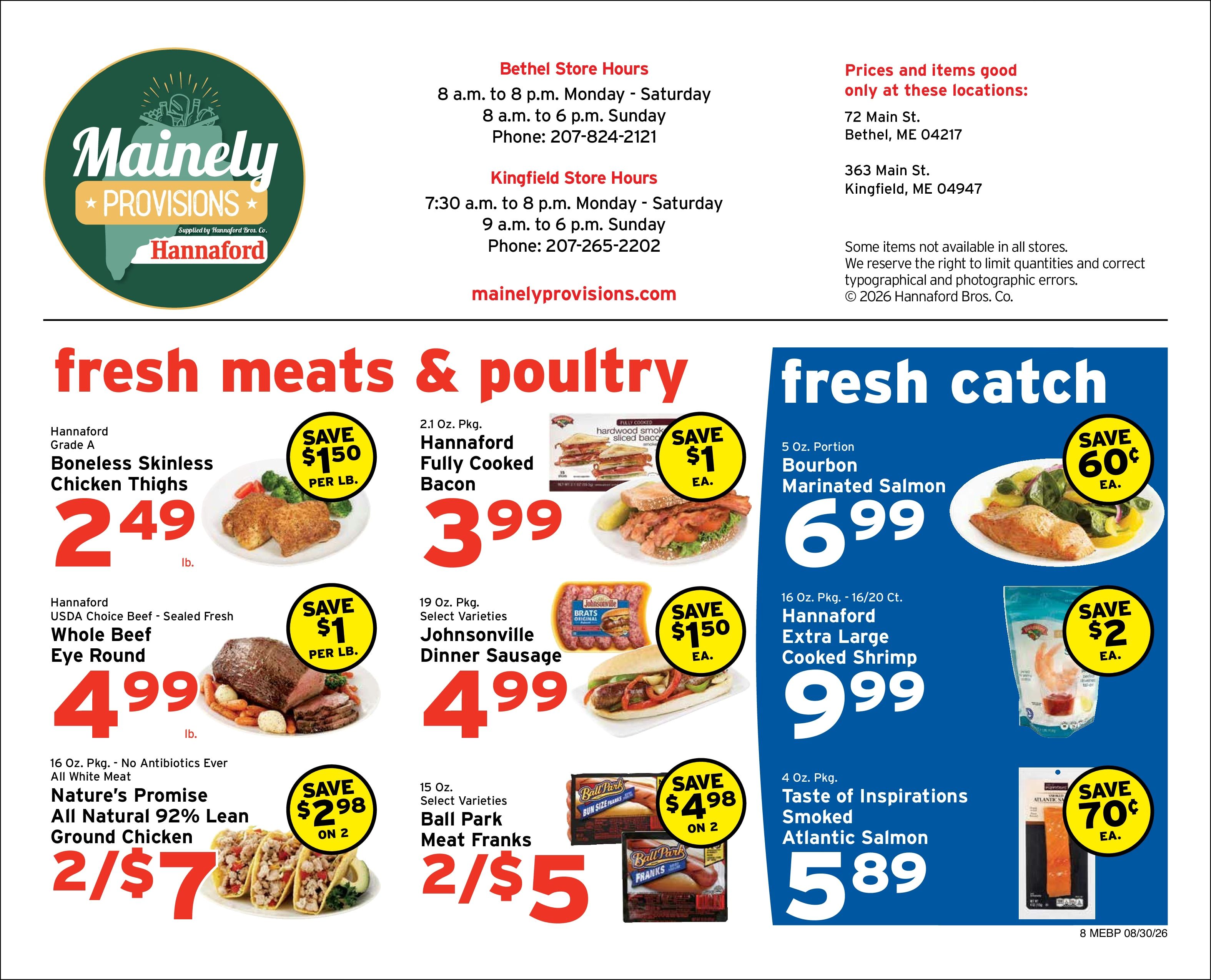 Mainely Provisions (72 Main St., Bethel, ME) Weekly Ad August 30 - September 5, 2026