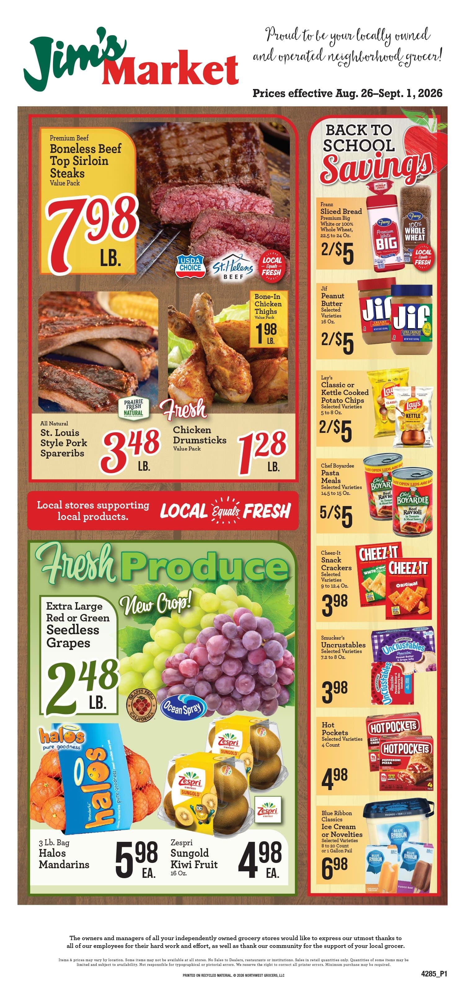 Jim's Market (12350 Northwest Main Street, Suite 100, Banks, OR) Weekly Ad August 26 - September 1, 2026